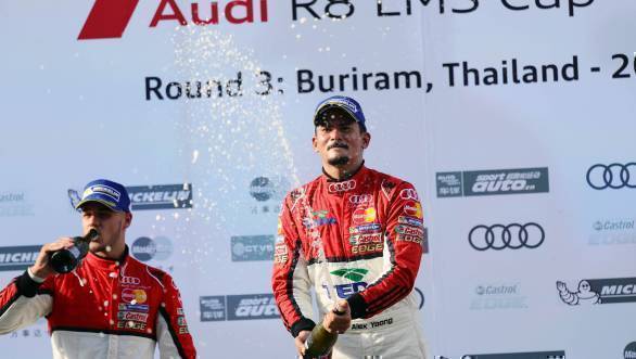 Alex Yoong (MAL) Audi TEDA Racing Team celebrates on the podium at Audi R8 LMS Cup, Rd3 and Rd4, Buriram International, Circuit, Buriram, Thailand, 22-24 July 2016.