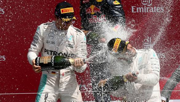 Podium celebrations at the 2016 British GP at Silverstone