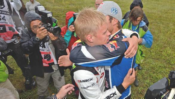 Here Tanak is consoled by his VW rival after the last stage of the rally was over