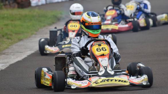 The Senior Max Category of the National Karting Championship in action at the Kari Motor Speedway