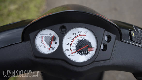 The speedo console is a simple affair with a fuel gauge and odometer