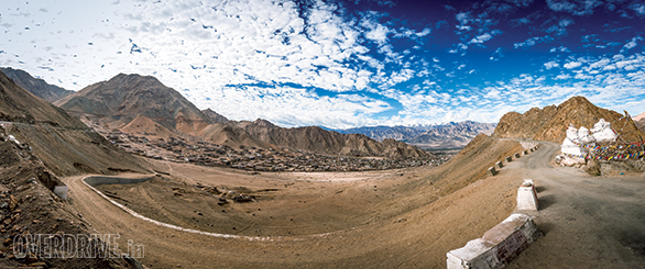 Looking back at Leh on the climb to the top of the Khardungla Pass. Notice the chortens on the right of the photo
