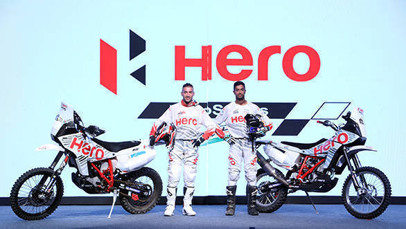 1.Hero MotoSports Team Rally riders - CS Santosh and Joaquim Rodrigues at the team introduction at Hero CIT in Jaipur today