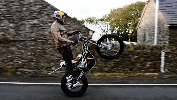 Dougie Lampkin of England during his attempt to wheelie the entire Snaefell Mountain Course on 