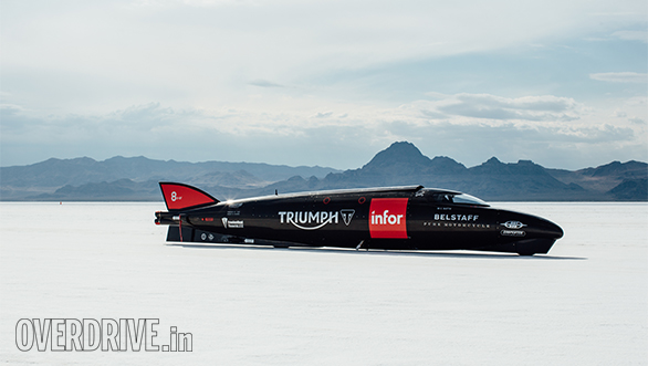 Triumph Infor Rocket Streamline on Bonneville Salt Flats