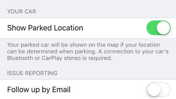 iOS 10 - Show your vehicle's parked location