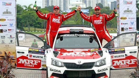 2016 Asia Pacific Rally Champions - Gaurav Gill and Glenn Macneall celebrate their win at Johor Bahru