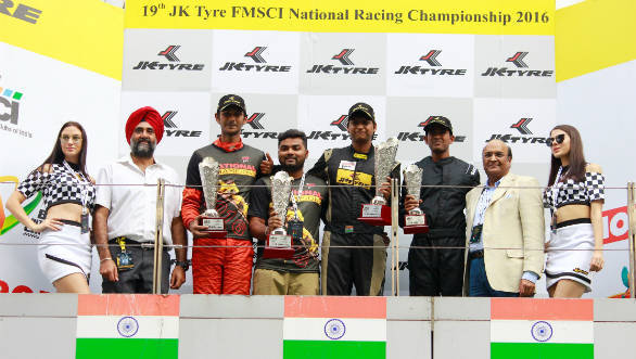 LGB4 winners of 19th JK Tyre FMSCI National Racing Championship along with JK Tyre Chairman and MD Dr Raghupati Singhania (1)