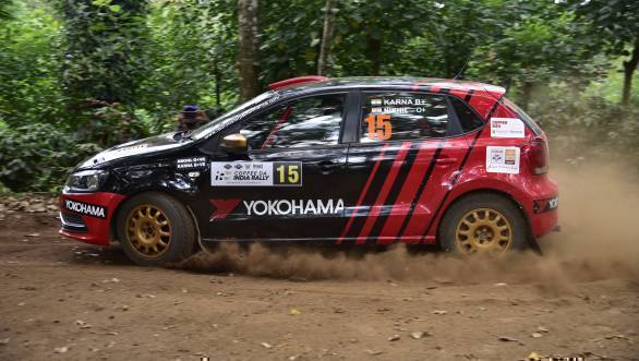 Karna Kadur and Nikhil Pai on their way to victory in the Indian National Rally Championship at Chikmagalur