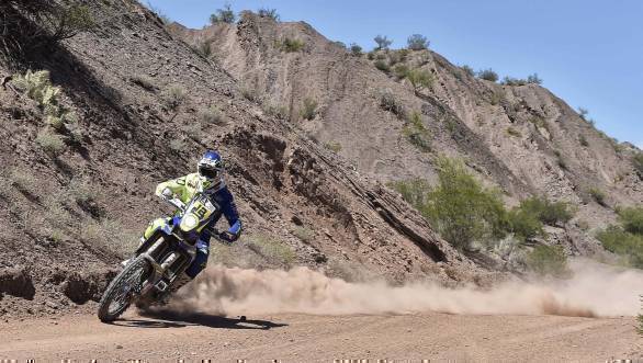Sherco TVS Factory Rally Team's Juan Pedrero Garcia ended Stage 11 in 12th place. Here he is riding full throttle in the previous stage