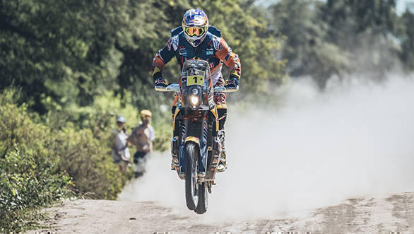 Red Bull KTM's Toby Price took the lead in the Bike category after winning the stage by 3m51s