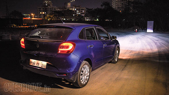 The Baleno, even with its bi-xenon headlights, couldn't match the Jazz headlights