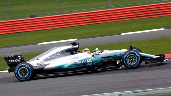 The Mercedes-AMG F1 W08 features a smaller version of the shark-fin engine cover