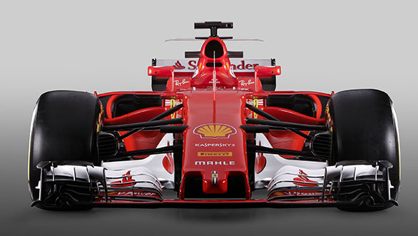 The 2017 Ferrari SF70H with extra wings on the top of the engine cover