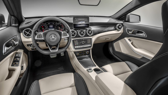 2017 Mercedes-Benz GLA:  The overall design of the cabin is identical except for the 8-inch infotainment system. Features CarPlay and Android Auto