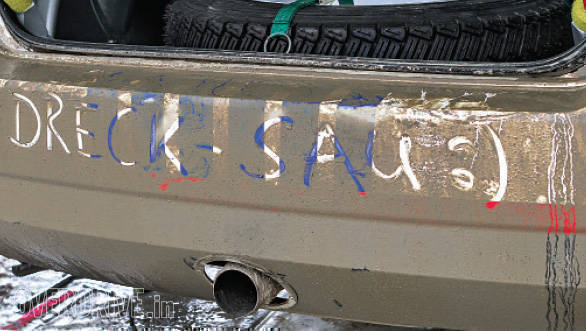 Dreck-Sau is German for dirty pig, which is precisely what the car looked like during the test, as one of the mechanics gamely pointed out too