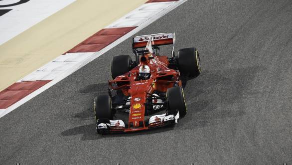 Ferrari's Sebastian Vettel on his way to victory at the 2017 Bahrain GP