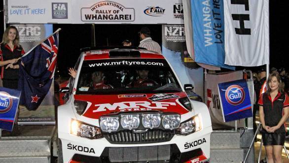 Gill and co-driver Prevot at the ceremonial flag off for the 2017 Rally of Whangarei