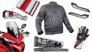 Gear and gadgets: Akrapovic slip-on, Barkbusters LED, Porsche Design Soundbar, Rukka Airventur gloves