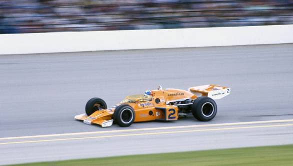 Johnny Rutherford at the wheel of his winning McLaren at the 1976 Indy 500