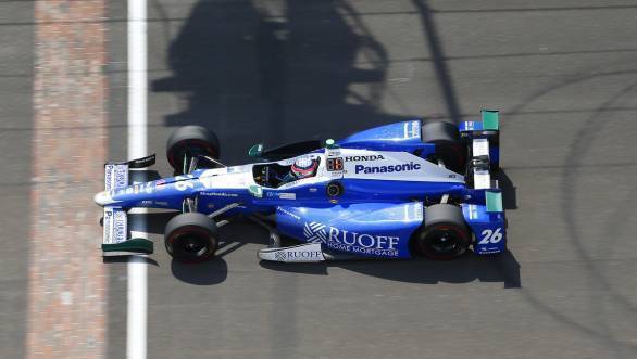 Sato crosses the finish line first at the Old Brickyard