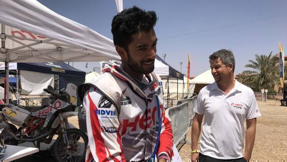 CS Santosh is all smiles after the second stage of the 2017 Merzouga Rally