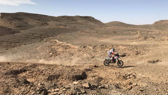 CS Santosh pins the throttle and makes his way up a challenge trail on his Hero Speedbrain 450 on Stage 3 of the 2017 Afriquia Merzouga Rally