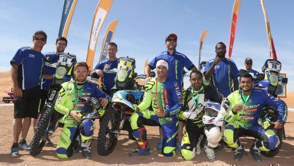 The Sherco TVS Racing team at the finish of the 2017 Merzouga Rally