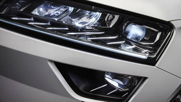 The Skoda Karoq gets the optional all-LED crystalline finished headlights with DRLs, a design trait that is expected to be seen on the brand's SUV range in the future as well