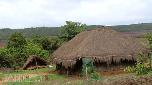 A small village with thatched roof huts inside the sanctuary