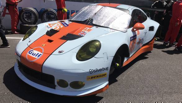 The other Gulf-liveried machine at Le Mans - the Gulf Racing UK 911 RSR that is being piloted by Ben Barker, Mike Wainwright & Nick Foster