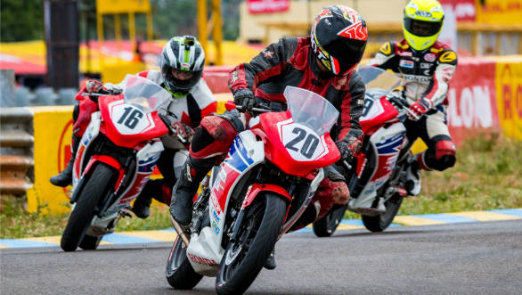 Riders in action at Indian National Motorcycle Championship 2017