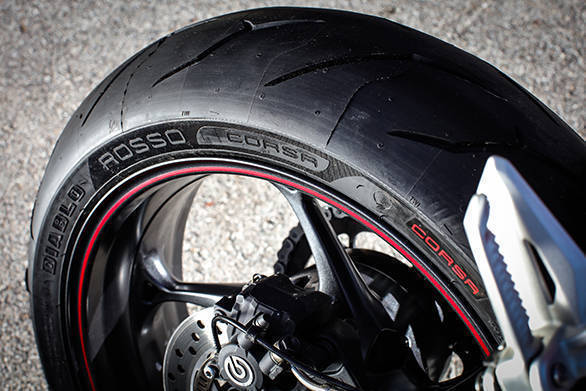 The Street Triple R also rides on Pirelli Diablo Rosso Corsa rubber