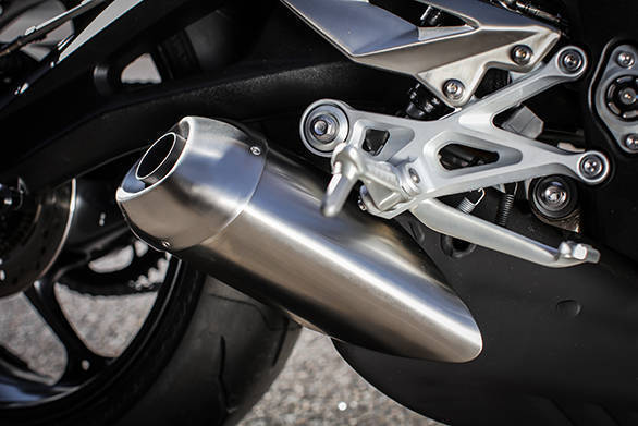 The Street Triple's stock exhaust sounds good at high revs 