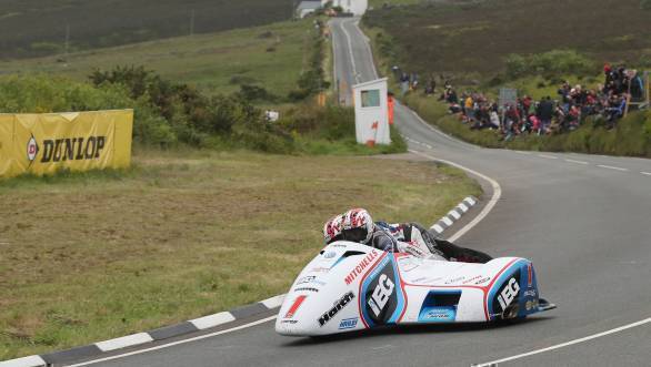 Ben Birchall/Tom Birchall (LCR/IEG Racing) at the Creg ny Baa during the Sure Sidecar TT Race. (PICTURE BY DAVE KNEEN/PACEMAKER PRESS)