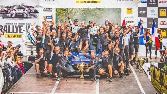 The M-Sport team celebrates their win at Rally Germany